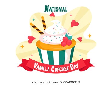 National Vanilla Cupcake Day Vector Illustration on November 10 featuring Cupcakes Topped with Sprinkle, Strawberry and Vanilla Cream in a Background