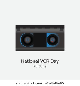 National VCR Day is observed on 7th June. It's a day to recognize the video cassette recorder, a device that revolutionized home movie watching. Vector, illustration.