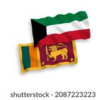 National vector fabric wave flags of Sri Lanka and Kuwait isolated on white background. 1 to 2 proportion.