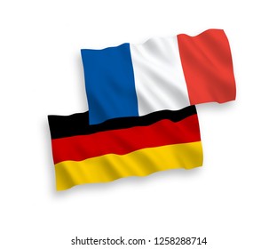 National vector fabric wave flags of France and Germany isolated on white background.