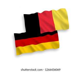 National vector fabric wave flags of Germany and Belgium isolated on white background.