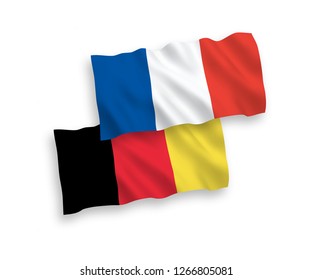 National vector fabric wave flags of France and Belgium isolated on white background.