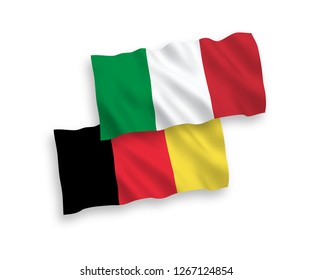National vector fabric wave flags of Italy and Belgium isolated on white background.