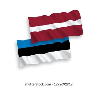 National vector fabric wave flags of Latvia and Estonia isolated on white background.
