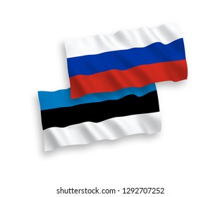 National vector fabric wave flags of Estonia and Russia isolated on white background.