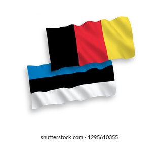 National vector fabric wave flags of Estonia and Belgium isolated on white background.