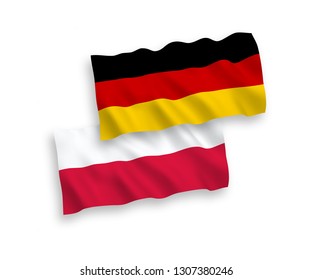 National Vector Fabric Wave Flags of Germany and Poland Isolated on White Background. 1 to 2 proportion.