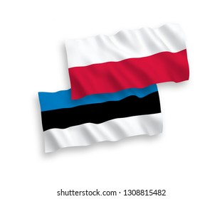 National vector fabric wave flags of Poland and Estonia isolated on white background. 1 to 2 proportion.