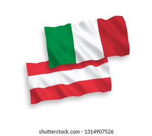 National vector fabric wave flags of Italy and Austria isolated on white background. 1 to 2 proportion.