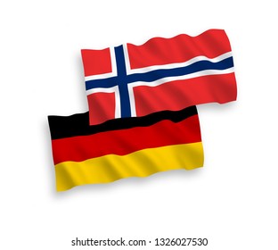 National Vector Fabric Wave Flags of Germany and Norway Isolated on White Background. 1 to 2 proportion.