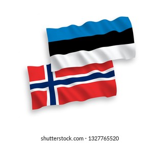 National vector fabric wave flags of Norway and Estonia isolated on white background. 1 to 2 proportion.