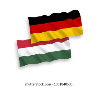 National Vector Fabric Wave Flags of Germany and Hungary Isolated on White Background. 1 to 2 proportion.
