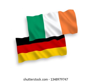 National Vector Fabric Wave Flags of Germany and Ireland Isolated on White Background. 1 to 2 proportion.