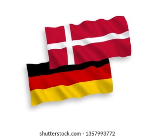 National Vector Fabric Wave Flags of Germany and Denmark Isolated on White Background. 1 to 2 proportion.