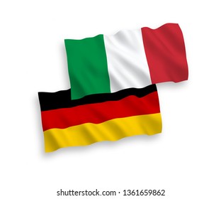 National vector fabric wave flags of Germany and Italy isolated on white background. 1 to 2 proportion.