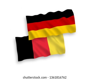 National vector fabric wave flags of Germany and Belgium isolated on white background. 1 to 2 proportion.