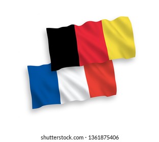 National vector fabric wave flags of France and Belgium isolated on white background. 1 to 2 proportion.