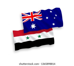 National vector fabric wave flags of Australia and Syria isolated on white background. 1 to 2 proportion.