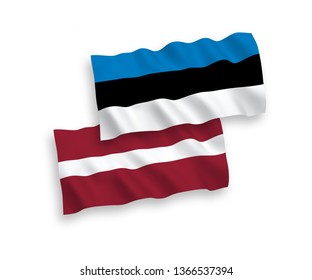 National vector fabric wave flags of Latvia and Estonia isolated on white background. 1 to 2 proportion.