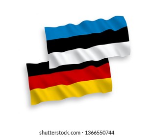 National Vector Fabric Wave Flags of Germany and Estonia Isolated on White Background. 1 to 2 proportion.