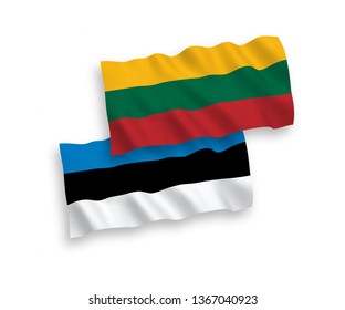 National vector fabric wave flags of Lithuania and Estonia isolated on white background. 1 to 2 proportion.