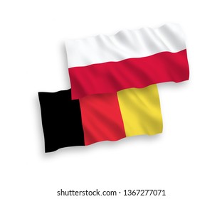 National vector fabric wave flags of Poland and Belgium isolated on white background. 1 to 2 proportion.