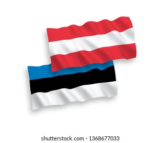 National vector fabric wave flags of Austria and Estonia isolated on white background. 1 to 2 proportion.