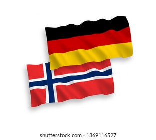 National Vector Fabric Wave Flags of Germany and Norway Isolated on White Background. 1 to 2 proportion.