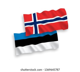 National vector fabric wave flags of Norway and Estonia isolated on white background. 1 to 2 proportion.