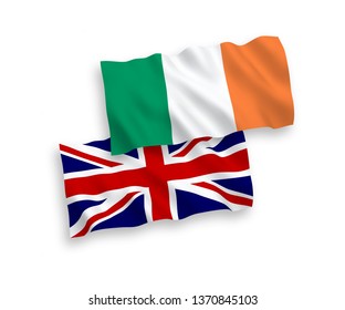 National vector fabric wave flags of Great Britain and Ireland isolated on white background. 1 to 2 proportion.