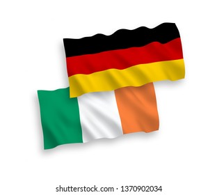 National Vector Fabric Wave Flags of Germany and Ireland Isolated on White Background. 1 to 2 proportion.