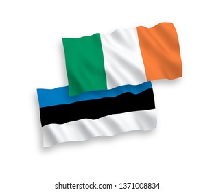 National vector fabric wave flags of Ireland and Estonia isolated on white background. 1 to 2 proportion.