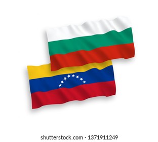 National vector fabric wave flags of Bulgaria and Venezuela isolated on white background. 1 to 2 proportion.