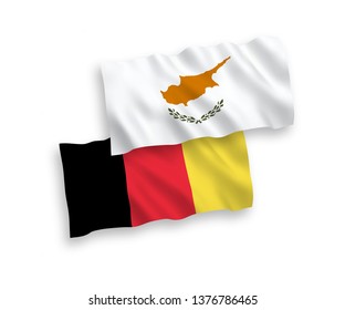 National vector fabric wave flags of Cyprus and Belgium isolated on white background. 1 to 2 proportion.