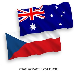 National vector fabric wave flags of Australia and Czech Republic isolated on white background. 1 to 2 proportion.