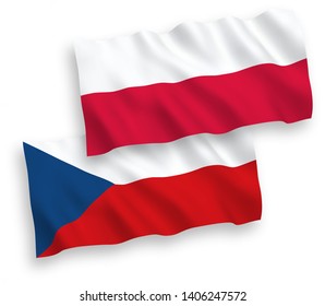 National vector fabric wave flags of Czech Republic and Poland isolated on white background. 1 to 2 proportion.