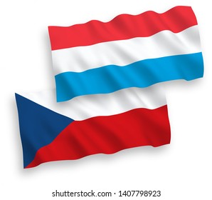 National vector fabric wave flags of Czech Republic and Luxembourg isolated on white background. 1 to 2 proportion.
