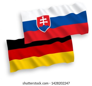 National vector fabric wave flags of Germany and Slovakia isolated on white background. 1 to 2 proportion.