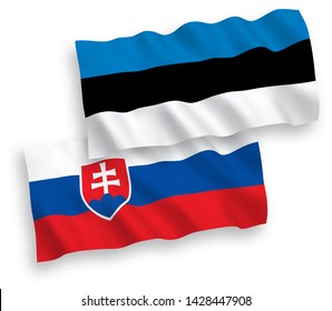 National vector fabric wave flags of Estonia and Slovakia isolated on white background. 1 to 2 proportion.