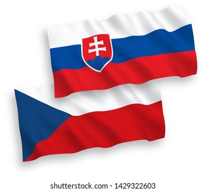 National vector fabric wave flags of Czech Republic and Slovakia isolated on white background. 1 to 2 proportion.