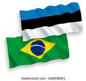 National vector fabric wave flags of Estonia and Brazil isolated on white background. 1 to 2 proportion.