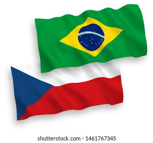 National vector fabric wave flags of Czech Republic and Brazil isolated on white background. 1 to 2 proportion.