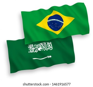 National vector fabric wave flags of Saudi Arabia and Brazil isolated on white background. 
