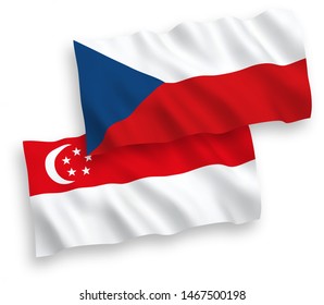 National vector fabric wave flags of Czech Republic and Singapore isolated on white background. 1 to 2 proportion.