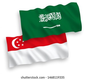Bandeiras da Arábia Saudita e Singapura isoladas no fundo branco. 1 a 2 proporções.