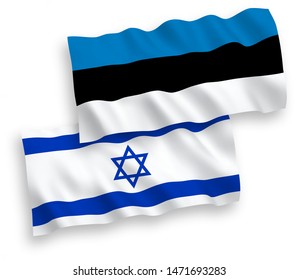 National vector fabric wave flags of Estonia and Israel isolated on white background. 1 to 2 proportion.