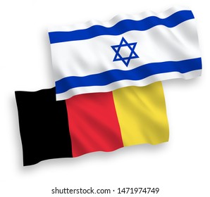 National vector fabric wave flags of Israel and Belgium isolated on white background. 1 to 2 proportion.