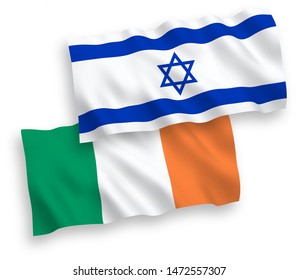 National vector fabric wave flags of Ireland and Israel isolated on white background. 1 to 2 proportion.