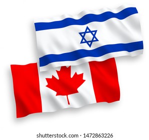 National vector fabric wave flags of Canada and Israel isolated on white background. 1 to 2 proportion.