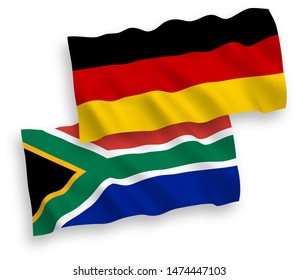 National vector fabric wave flags of Germany and Republic of South Africa isolated on white background. 1 to 2 proportion.